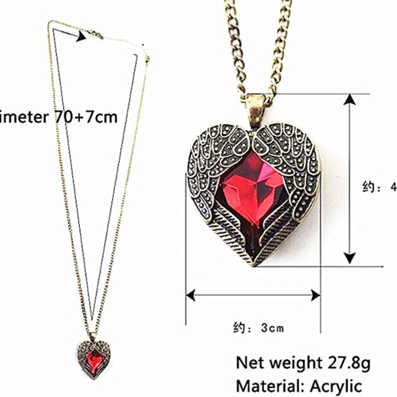 Red Crystal Heart Golden necklace with wings - Picture 9 of 9